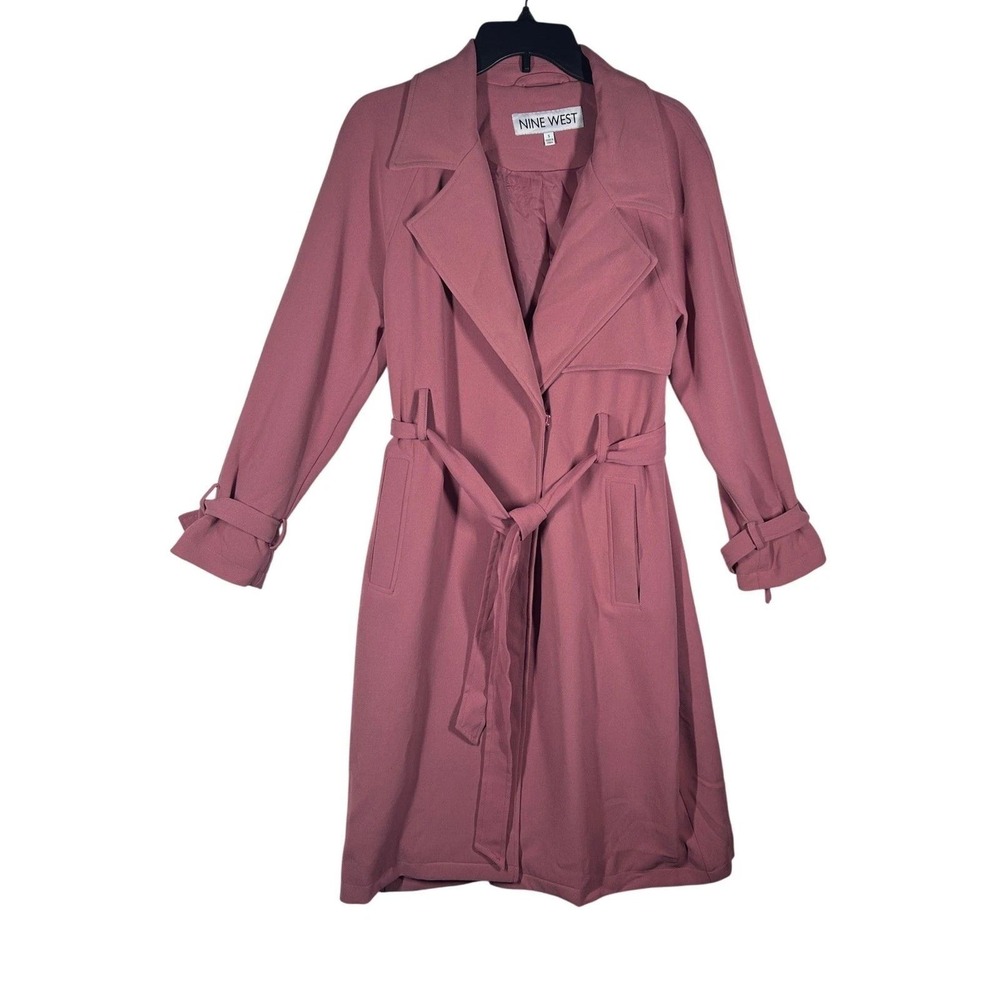 NINE WEST Women Rose Tie Sleeve Trench Coat Double Breasted Belted Midi 2XL NEW - Picture 2 of 11